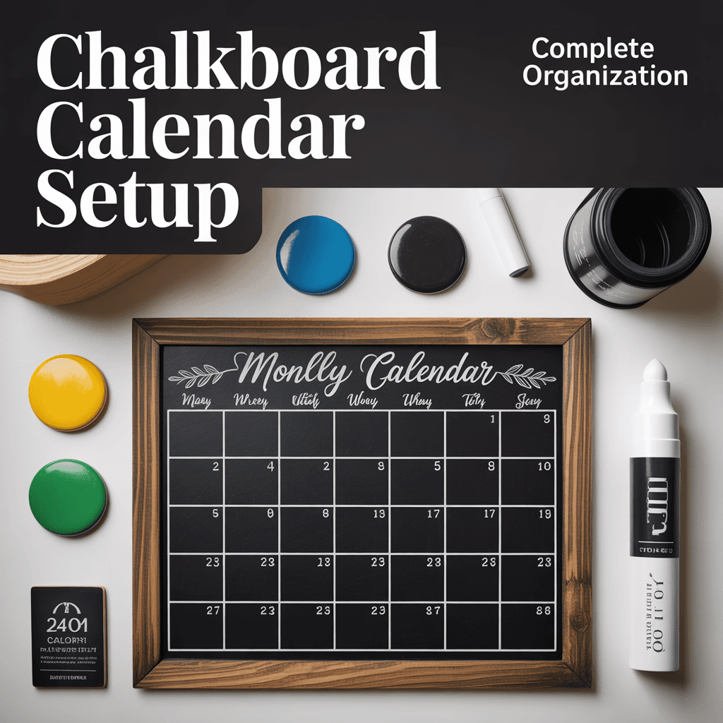 Magnetic Wall Chalkboard Monthly Calendar - Large Wooden Frame, 24x30 Inch