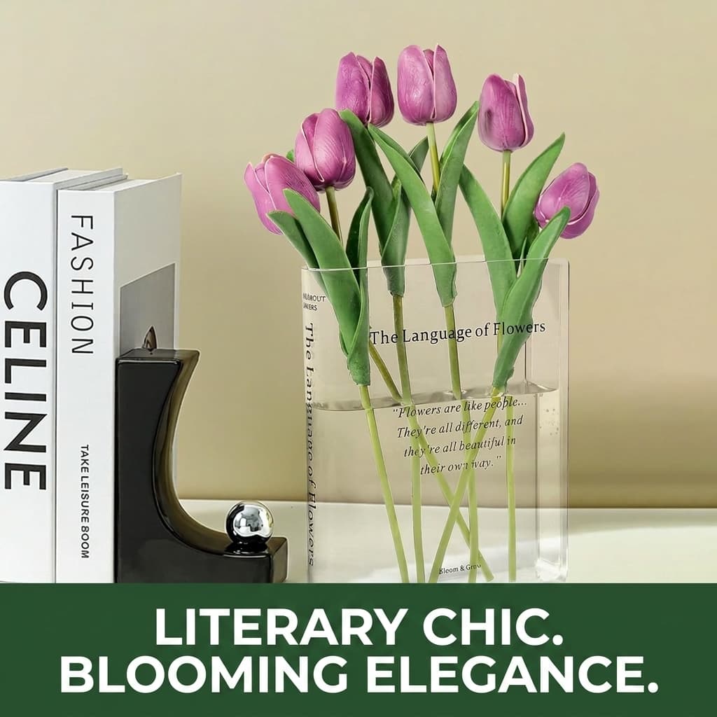 Alpharan Clear Acrylic Book Flower Vase