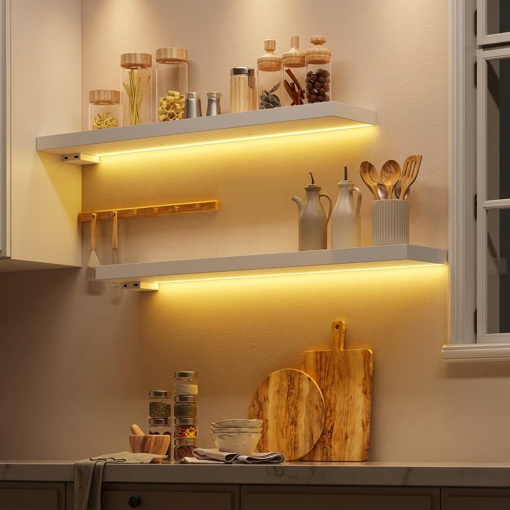 BAMEOS 31in Floating Shelves with LED Lights White