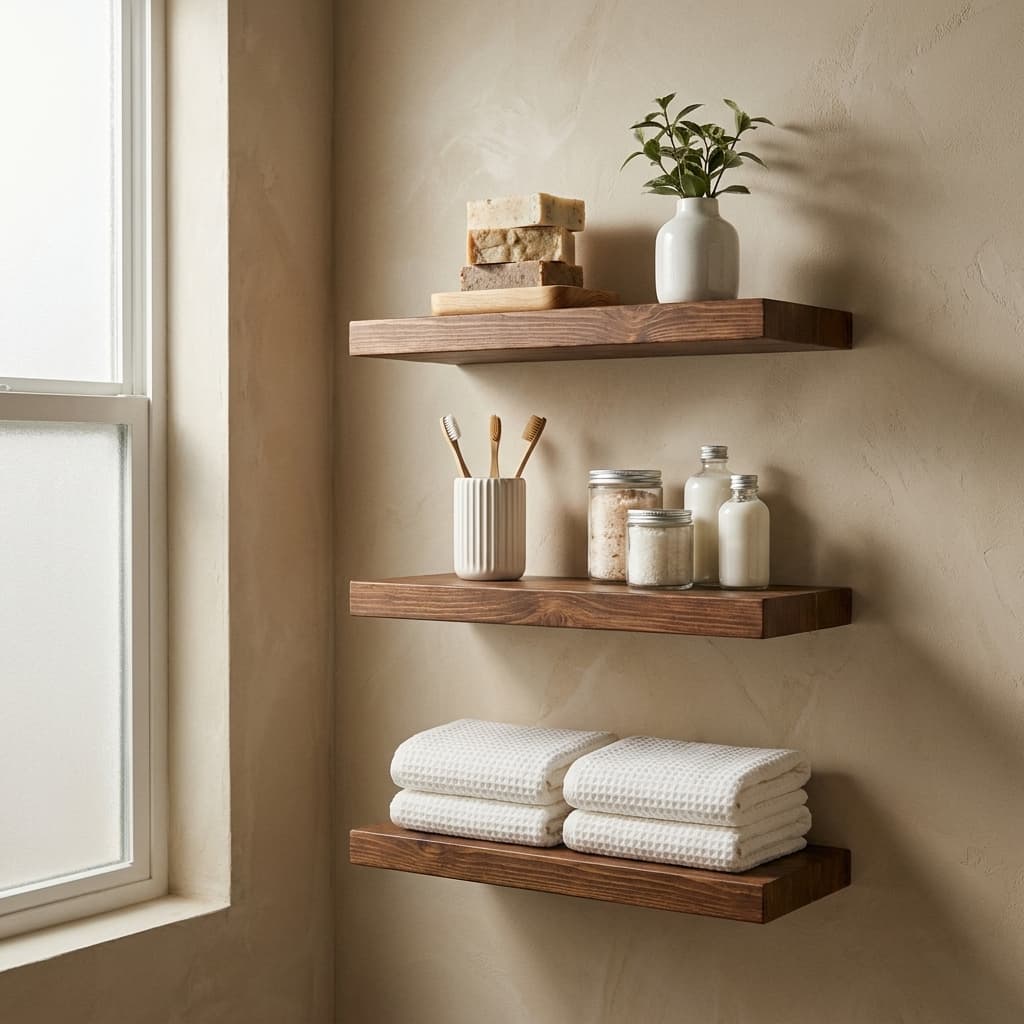 BAYKA 15.7" Rustic Brown Floating Shelves Set of 3