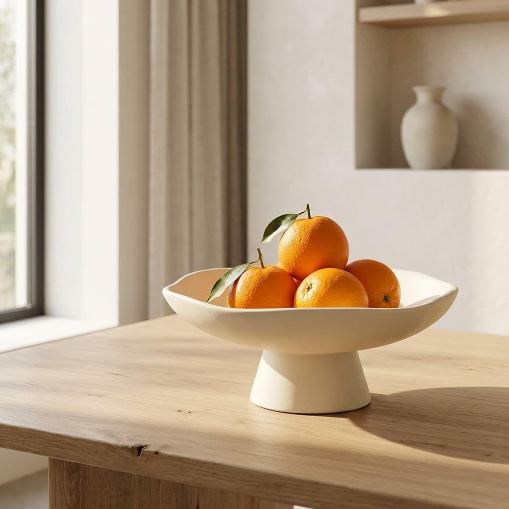 EDELHAUS Modern Concrete Pedestal Footed Fruit & Key Bowl Cream White 11.2"