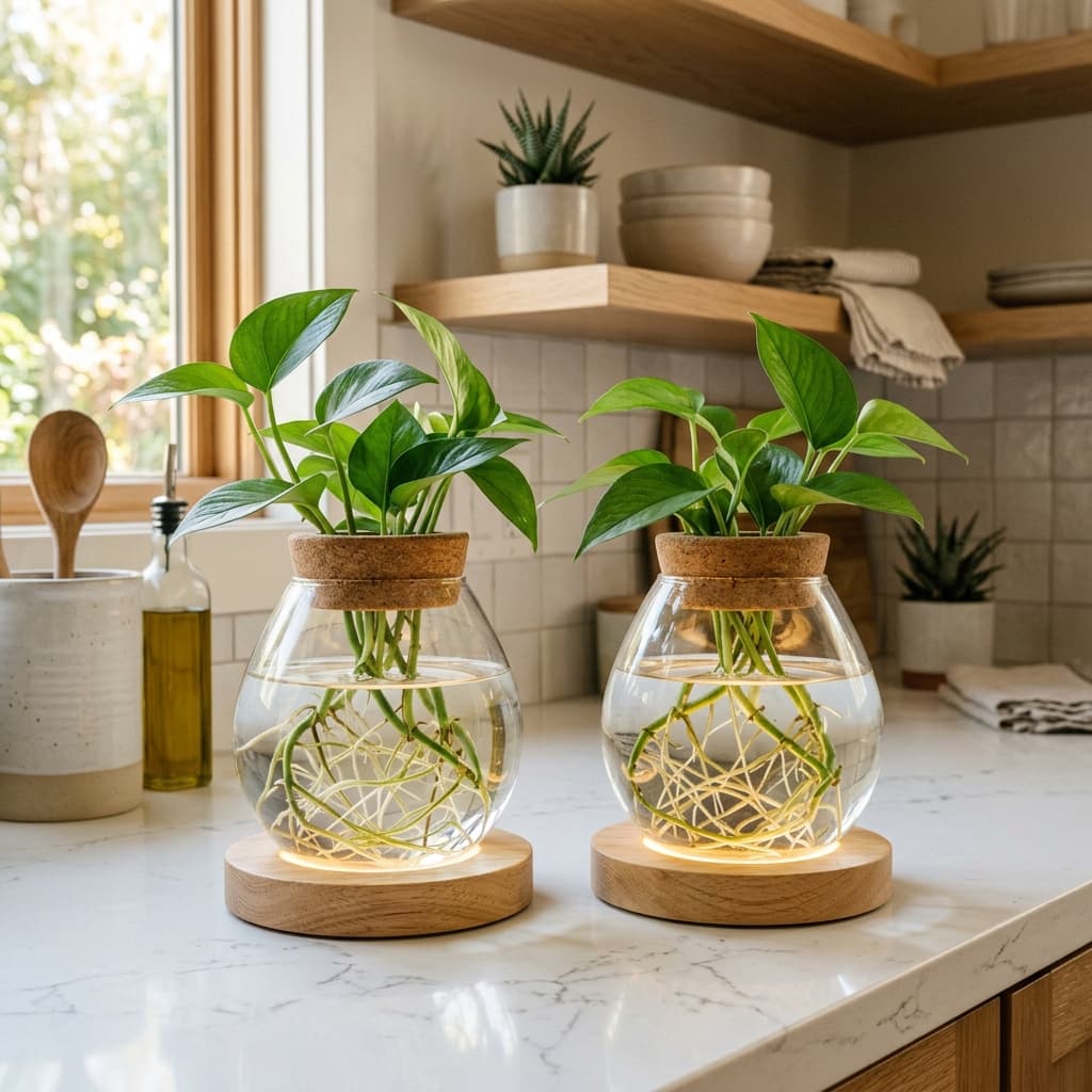 Everkeen Plant Propagation Station with Dimming LED Wooden Saucer 2-Pack