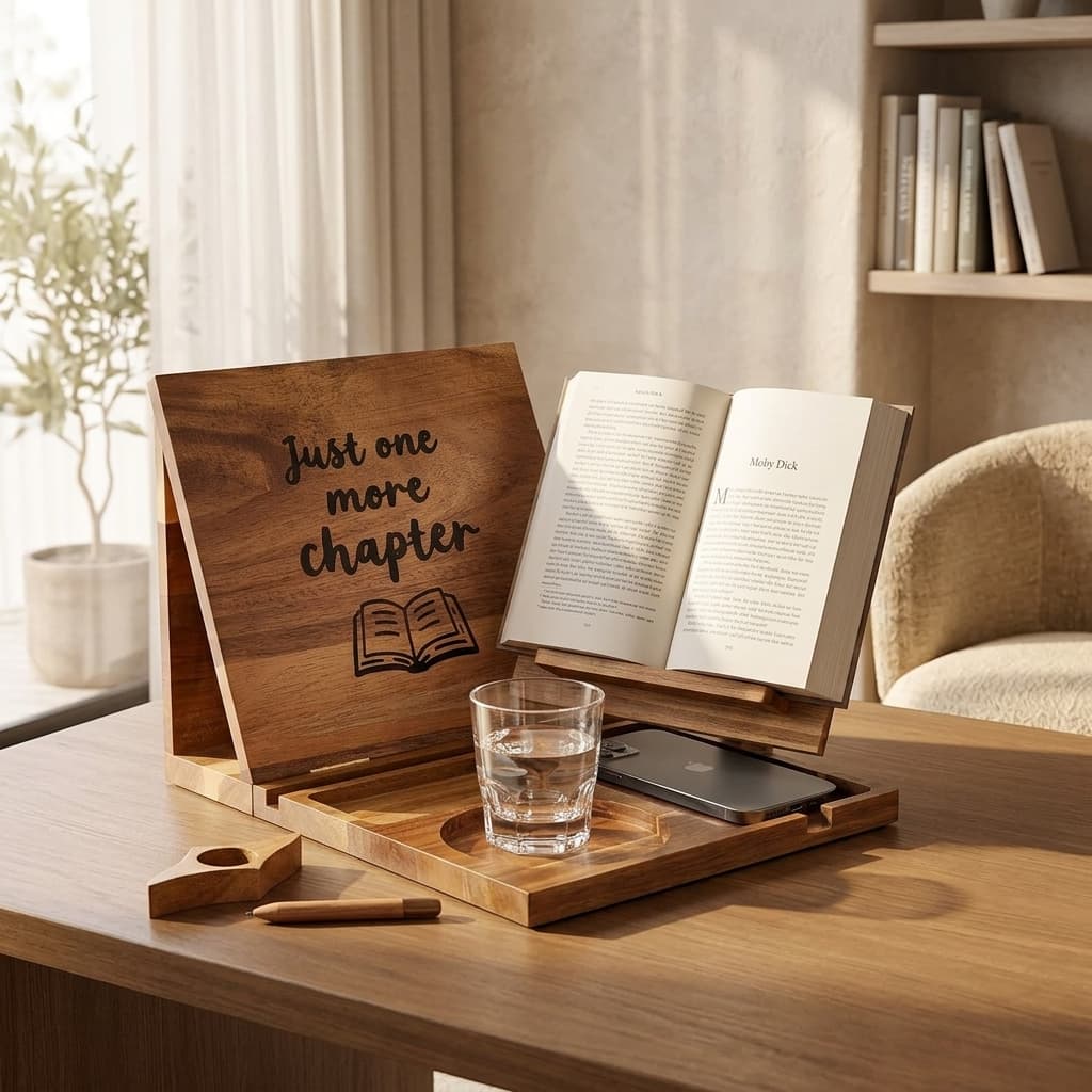 Fabias Acacia Wood Foldable Desktop Triangle Bookstand & Reading Valet