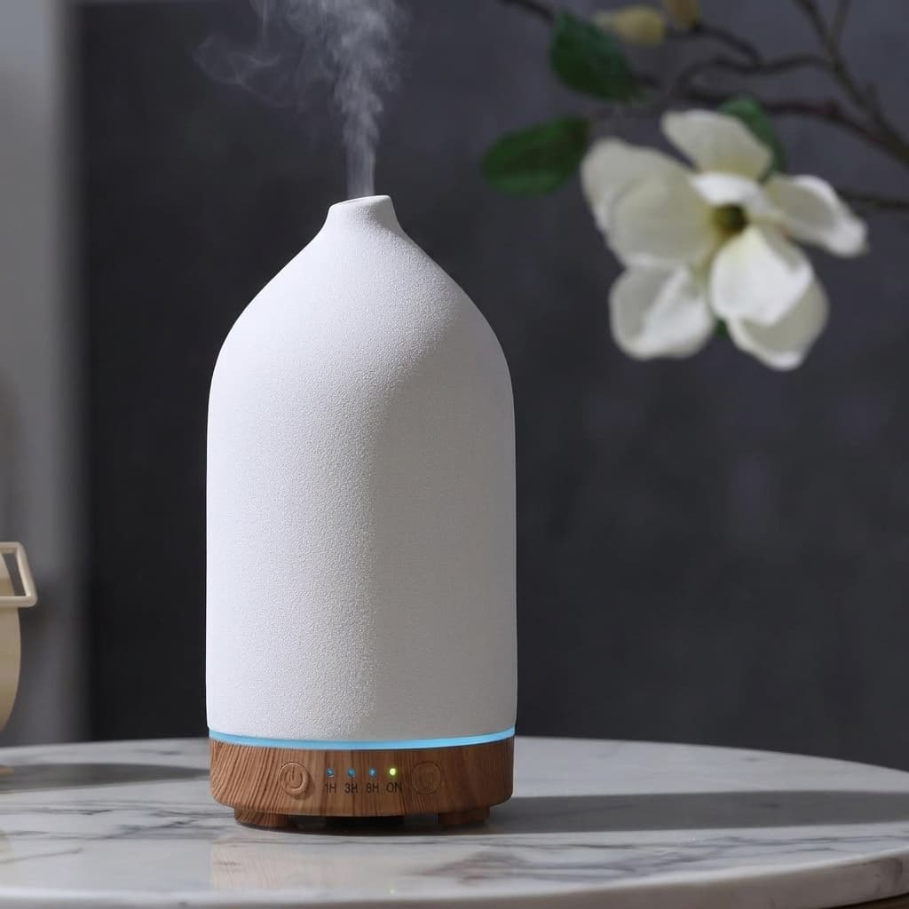 Gooamp 200ML Handcrafted Ceramic Essential Oil Diffuser Wood Grain