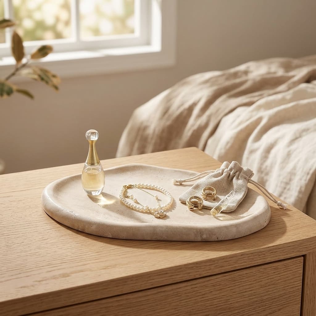 Koville Natural Travertine Marble Cloud Vanity Tray 10" x 7"