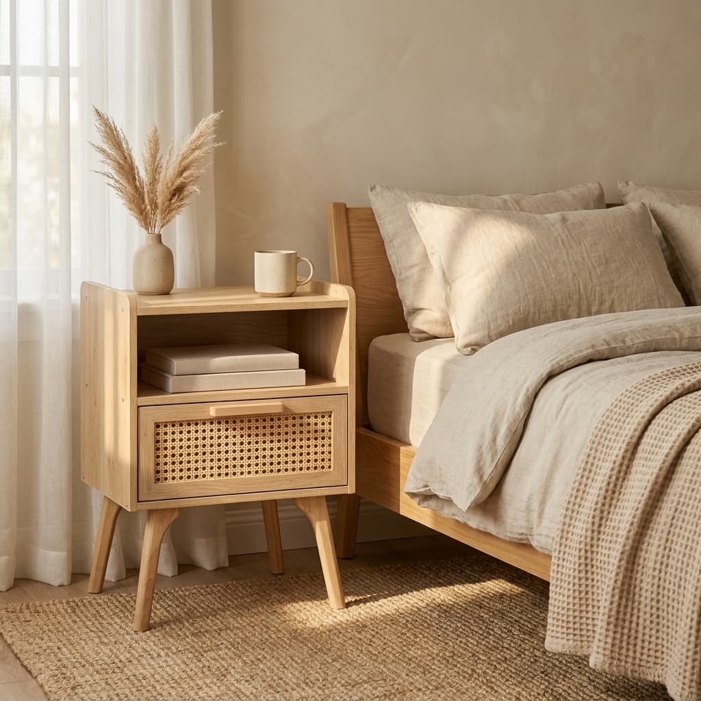 Lerliuo Handcrafted Rattan Nightstand Side Table