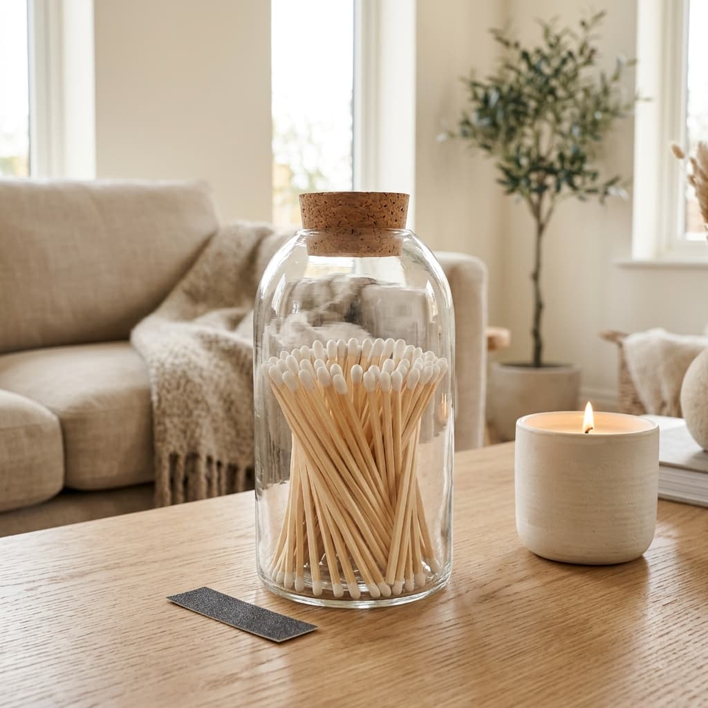 Milavera Handblown Glass Match Cloche with White Safety Matches