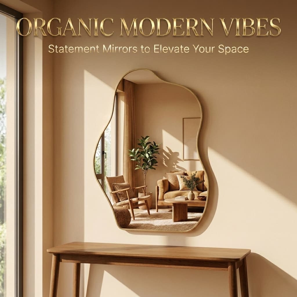 BOMINICA Irregular Asymmetrical Gold Wall Mirror (20" x 28")