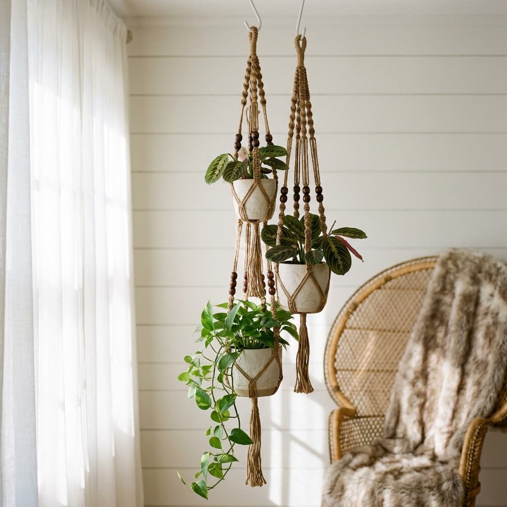 Mkono 3 Pack Macrame Plant Hangers Brown