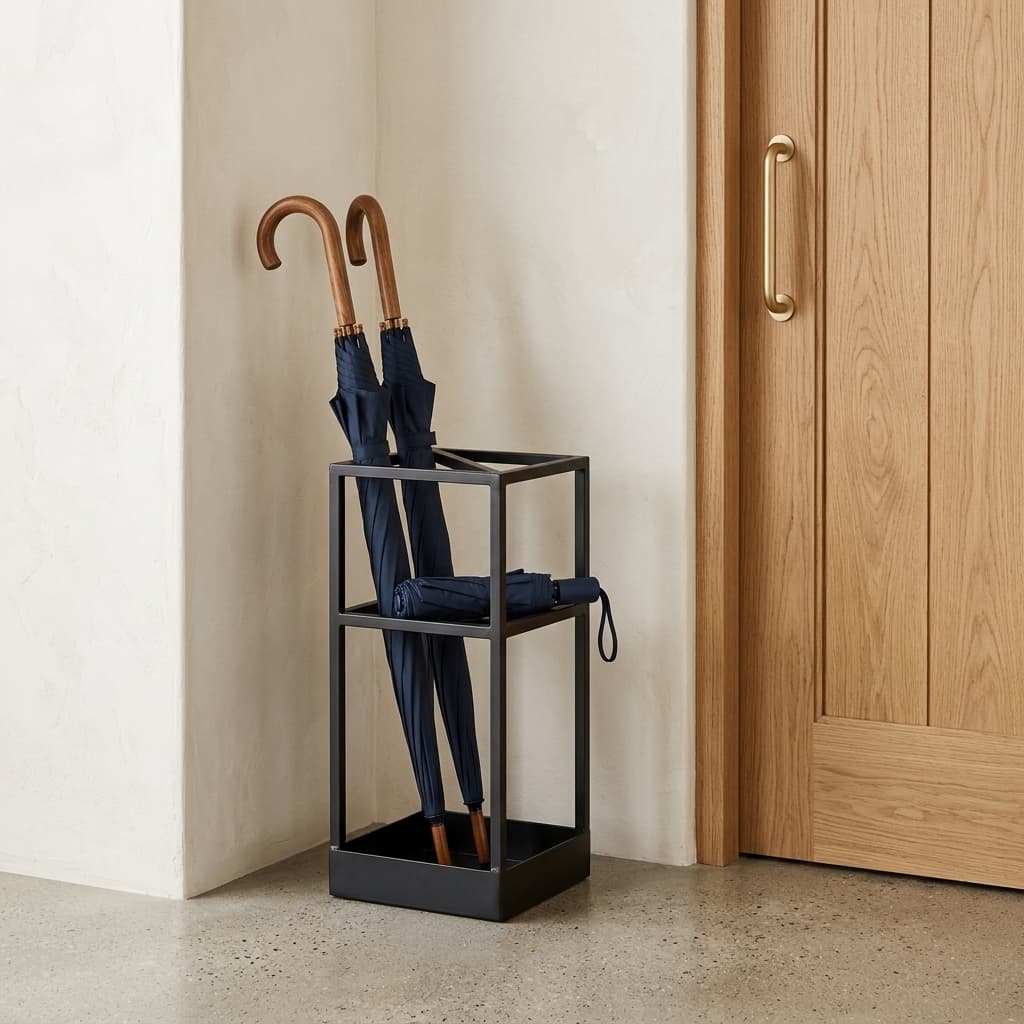 MyGift 20-Inch Tall Black Metal Geometric Umbrella Stand with Removable Drip Tray