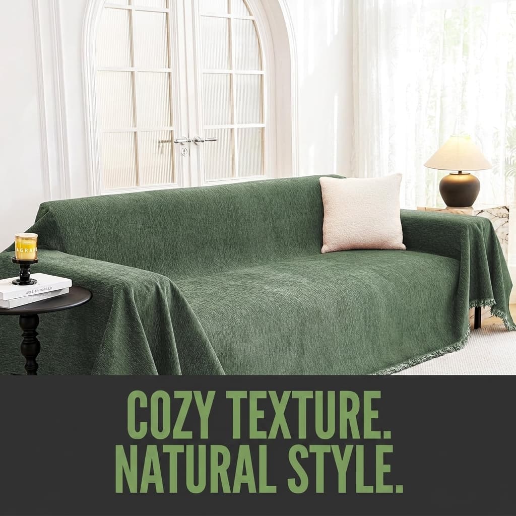 MYSKY HOME Moss Green Chenille Couch Cover