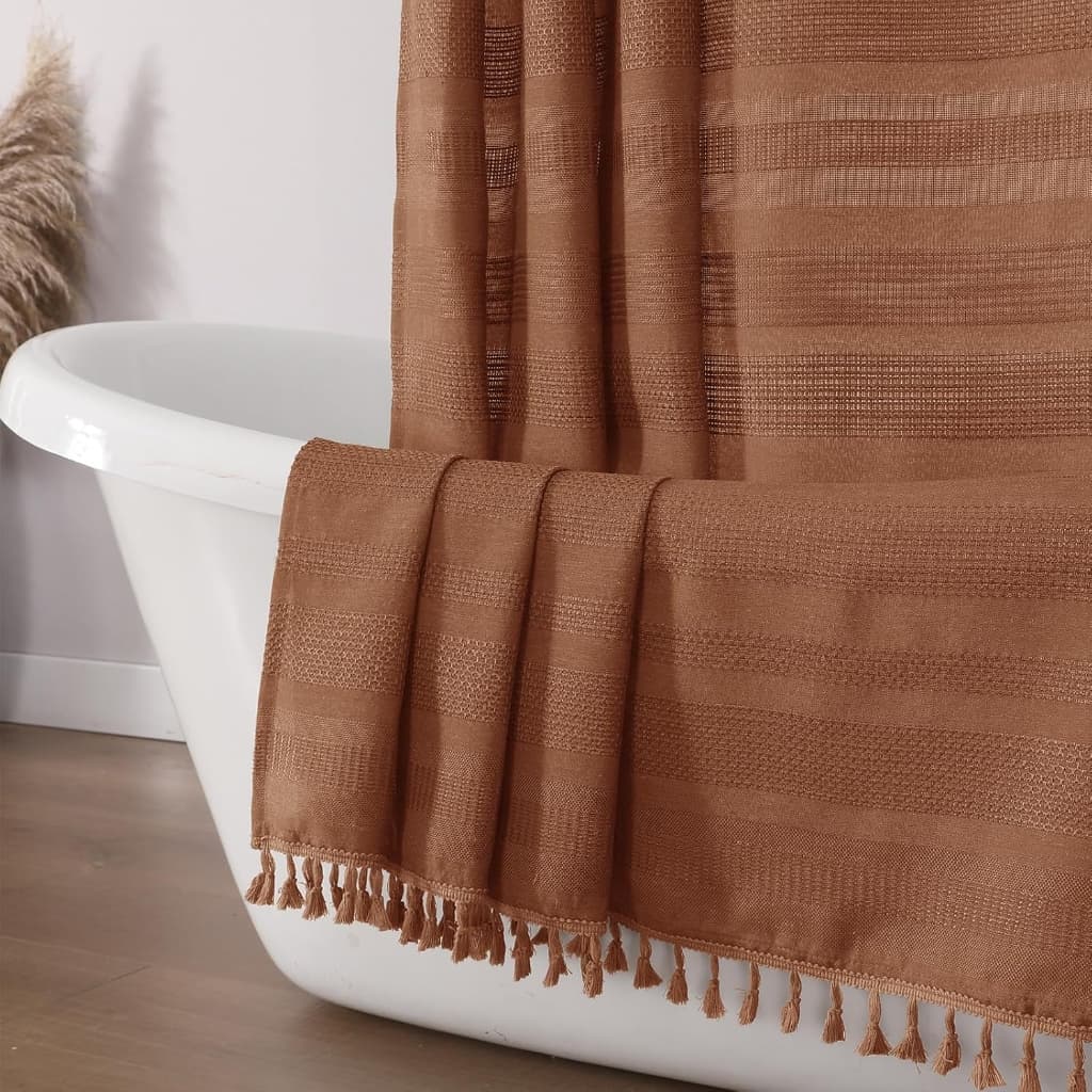OVZME Terracotta Linen Textured Shower Curtain with Fringe Tassels 72x72 Inch