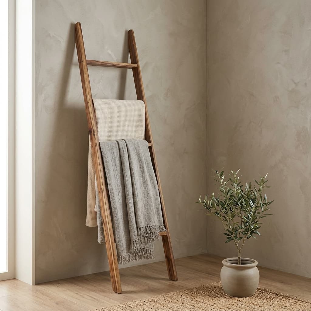 RELODECOR 6-Tier Rustic Hickory Leaning Blanket Ladder 5ft 8in