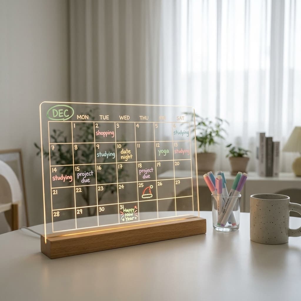 RR RAXMIN Light Up Clear Dry Erase Acrylic LED Calendar Board (13"x9")