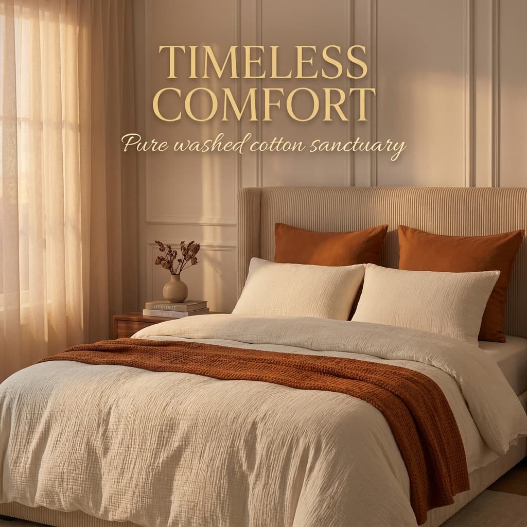 SE SOFTEXLY 100% Washed Cotton Muslin Duvet Cover Set Queen White