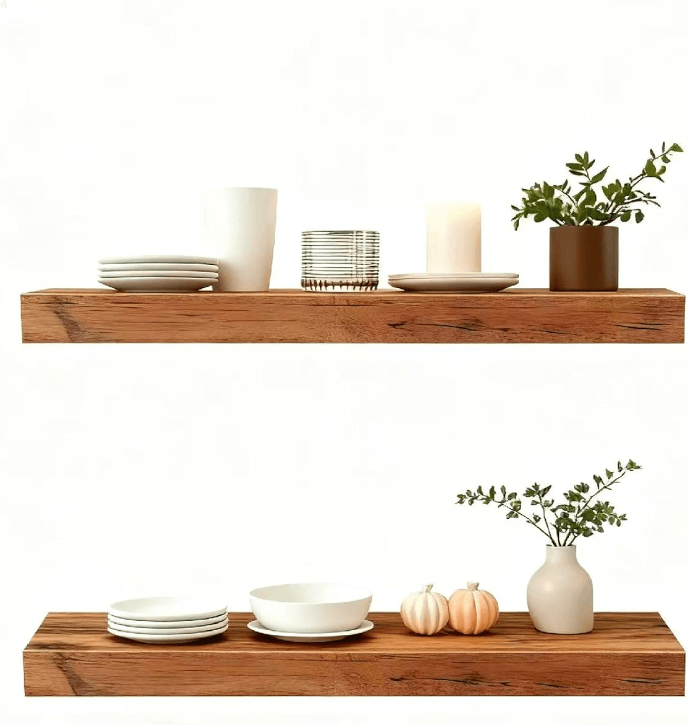 Sniffury Solid Pine Wood Floating Shelves Set of 2, 23.6-Inch Heavy-Duty Hidden Bracket
