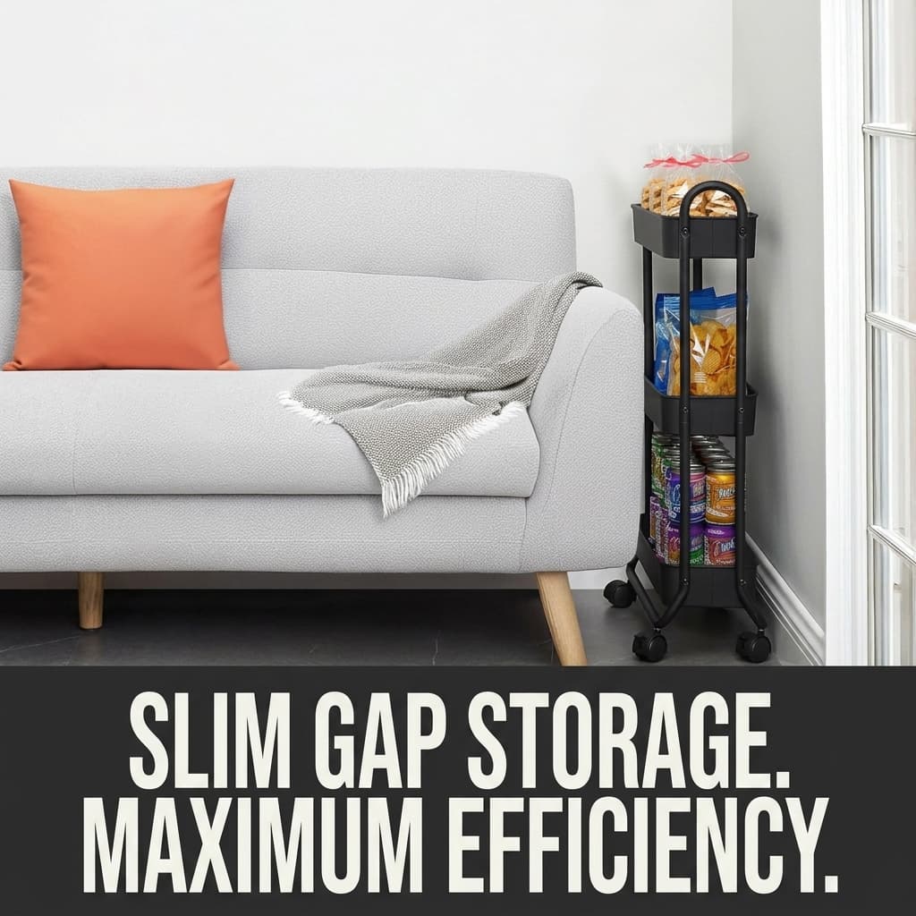 SunnyPoint Slim 3-Tier Rolling Storage Cart