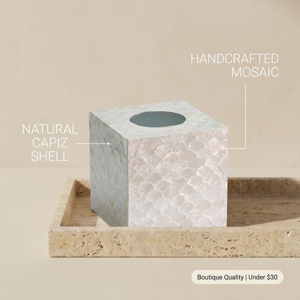 Chi An Home Handcrafted Capiz Shell Square Tissue Box Cover