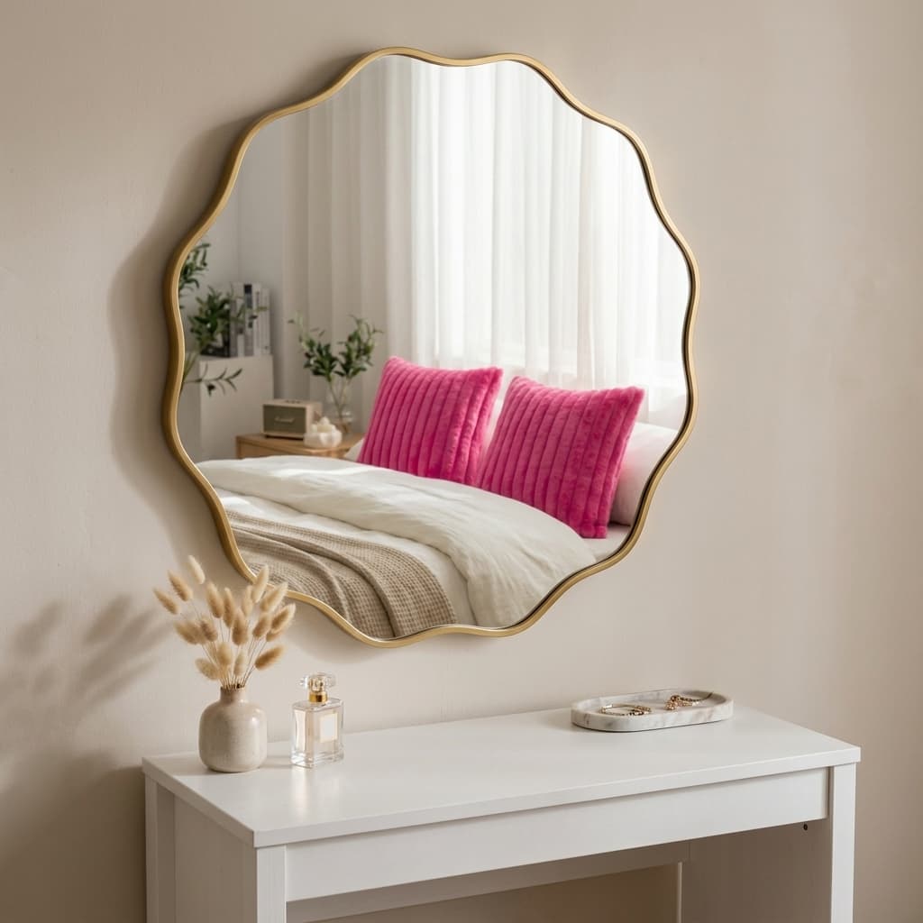 VETROVUE 30" Wavy Scalloped Gold Circle Wall Mirror