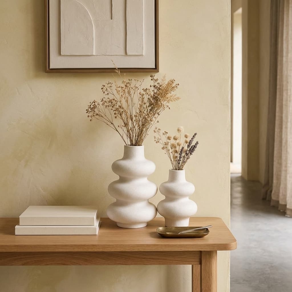 Yenisyea Off-White Ceramic Donut Vase Set of 2