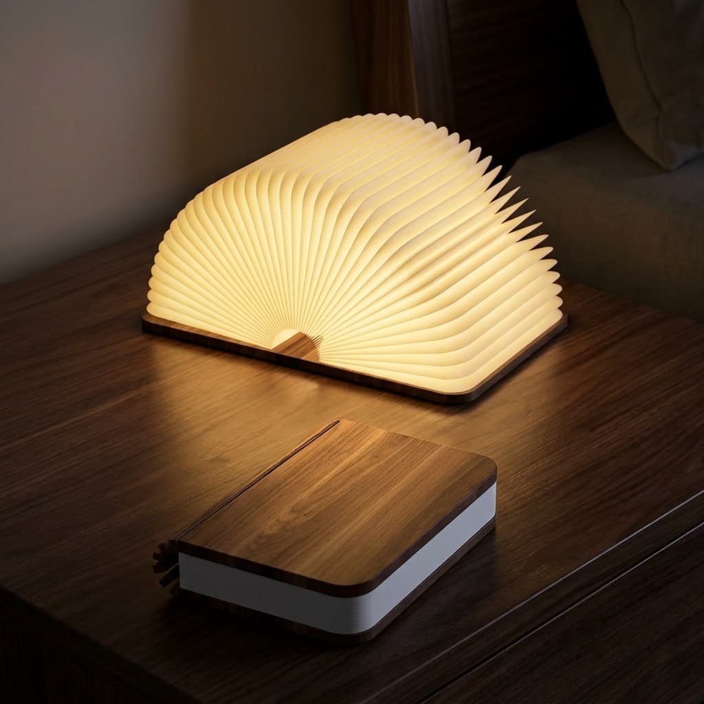 ZBOLE Folding Wooden LED Book Lamp Ambient Night Light Walnut