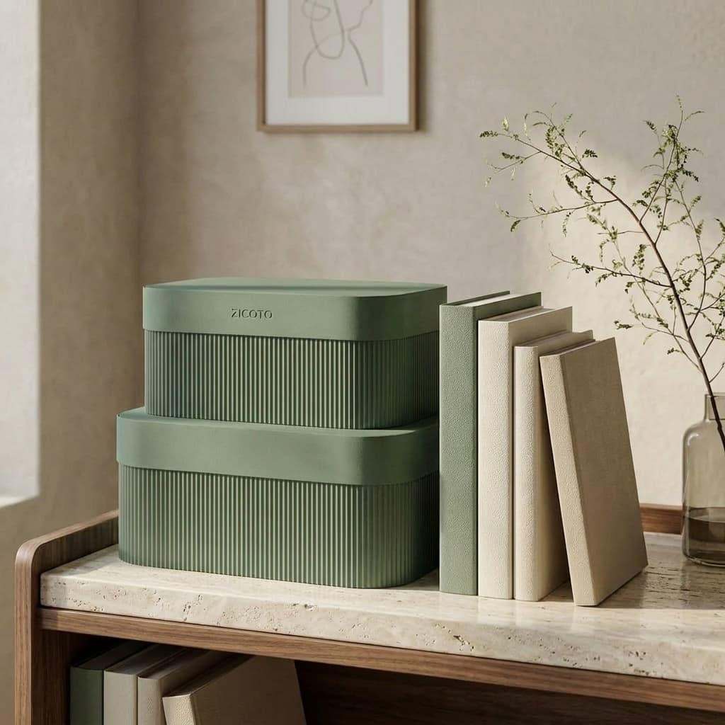 ZICOTO Decorative Fluted Storage Boxes with Lids Set of 2