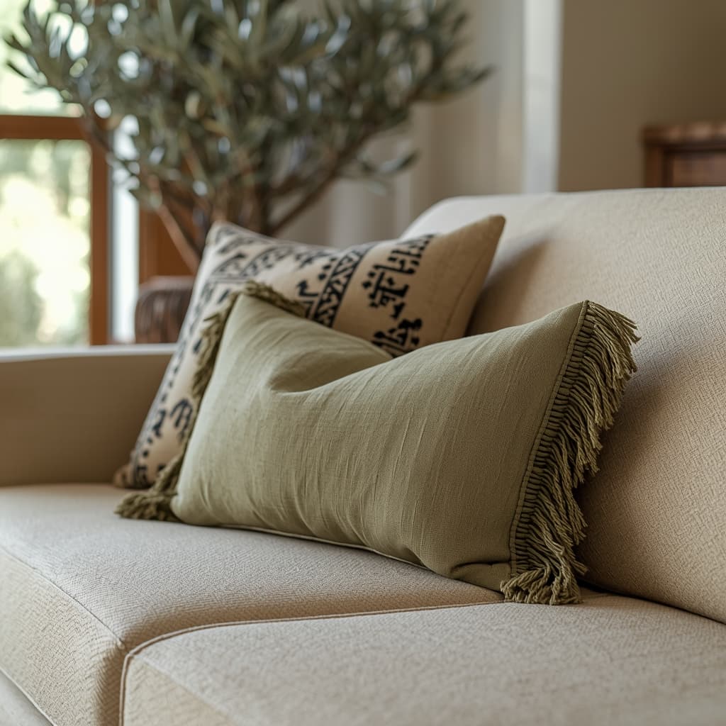 Set of 2 Decorative Linen Fringe Lumbar Throw Pillow Covers