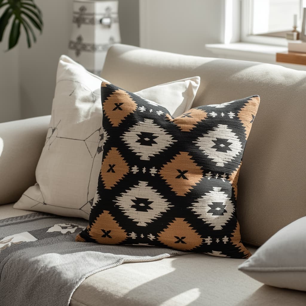 Geometric Mudcloth Pillow – Authentic African Boho Décor