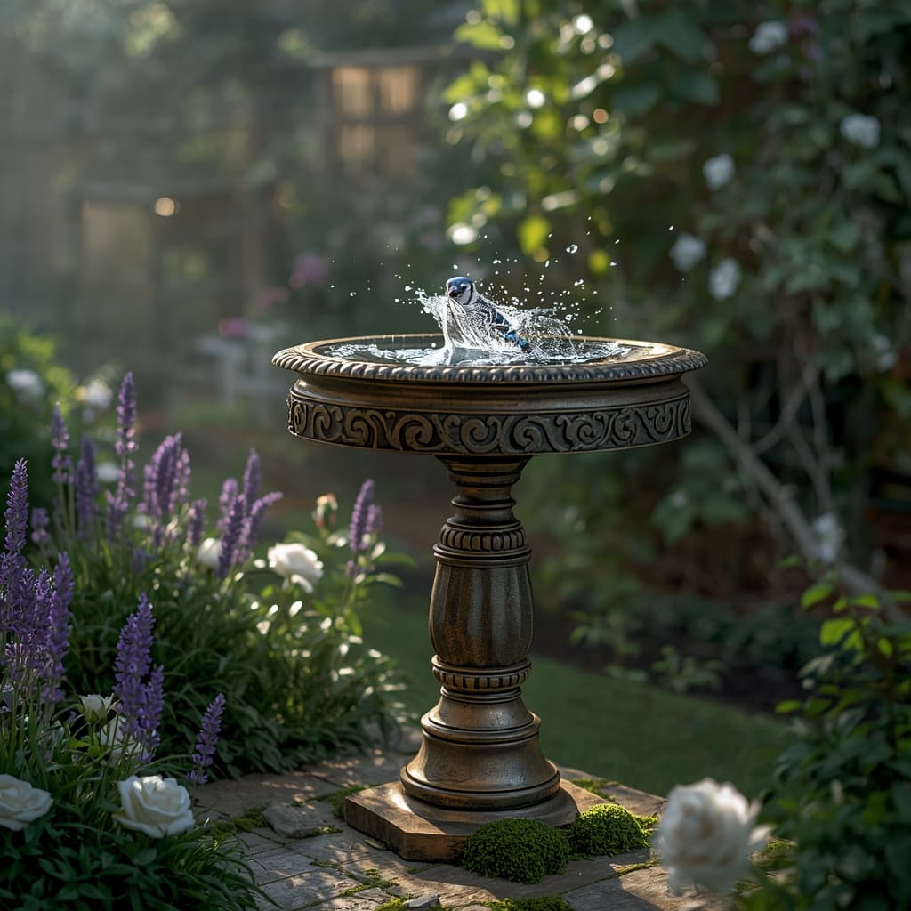 Antique 3-in-1 Solar Bird Bath & Feeder - Weathered Bronze Outdoor Garden Pedestal with LED Lantern