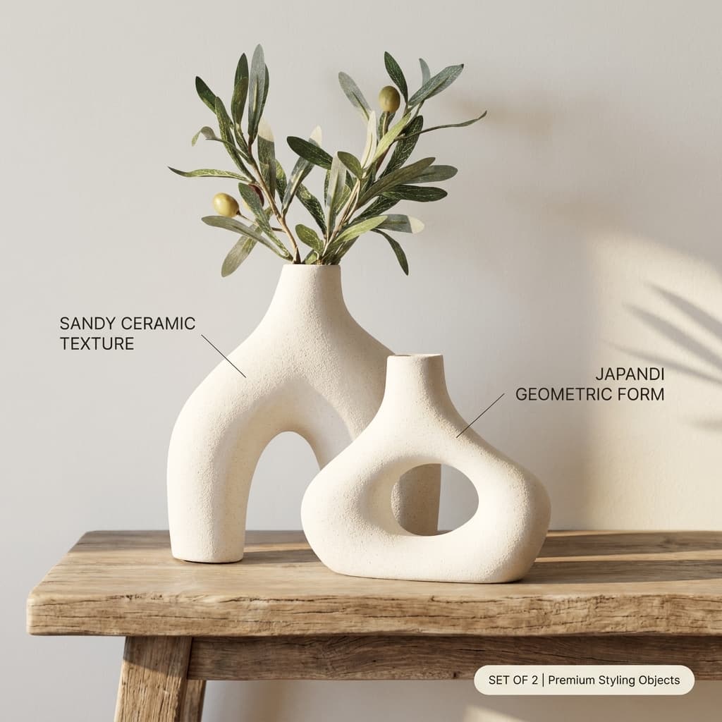 Carrot's Den Matte Warm White Hollow Ceramic Donut Vases (Set of 2)