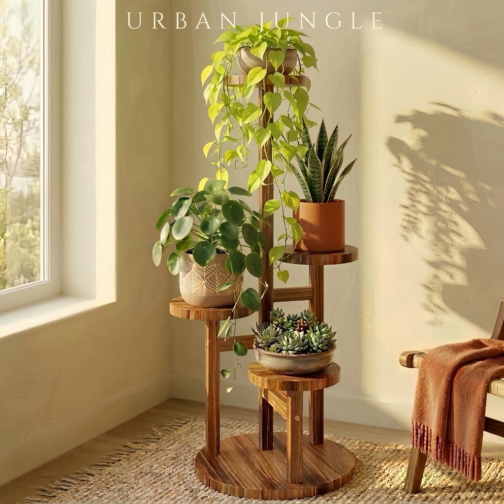 Bamworld 4 Tier Wood Plant Stand Brown