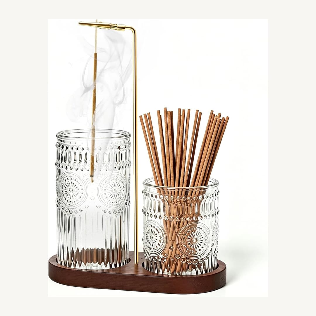 Bawanglo 2-in-1 Inverted Glass Incense Burner with Solid Wood Base