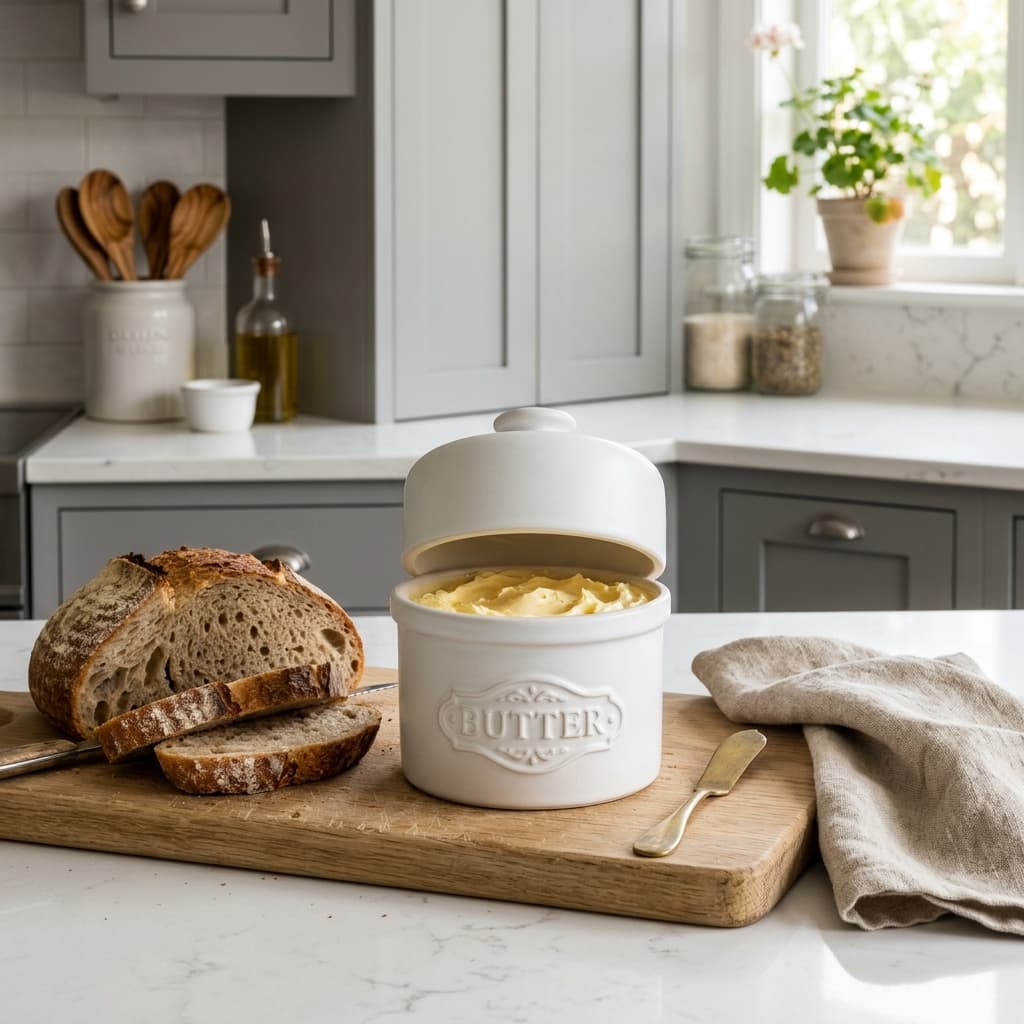 Butter Bell French Ceramic Butter Keeper Crock Matte White