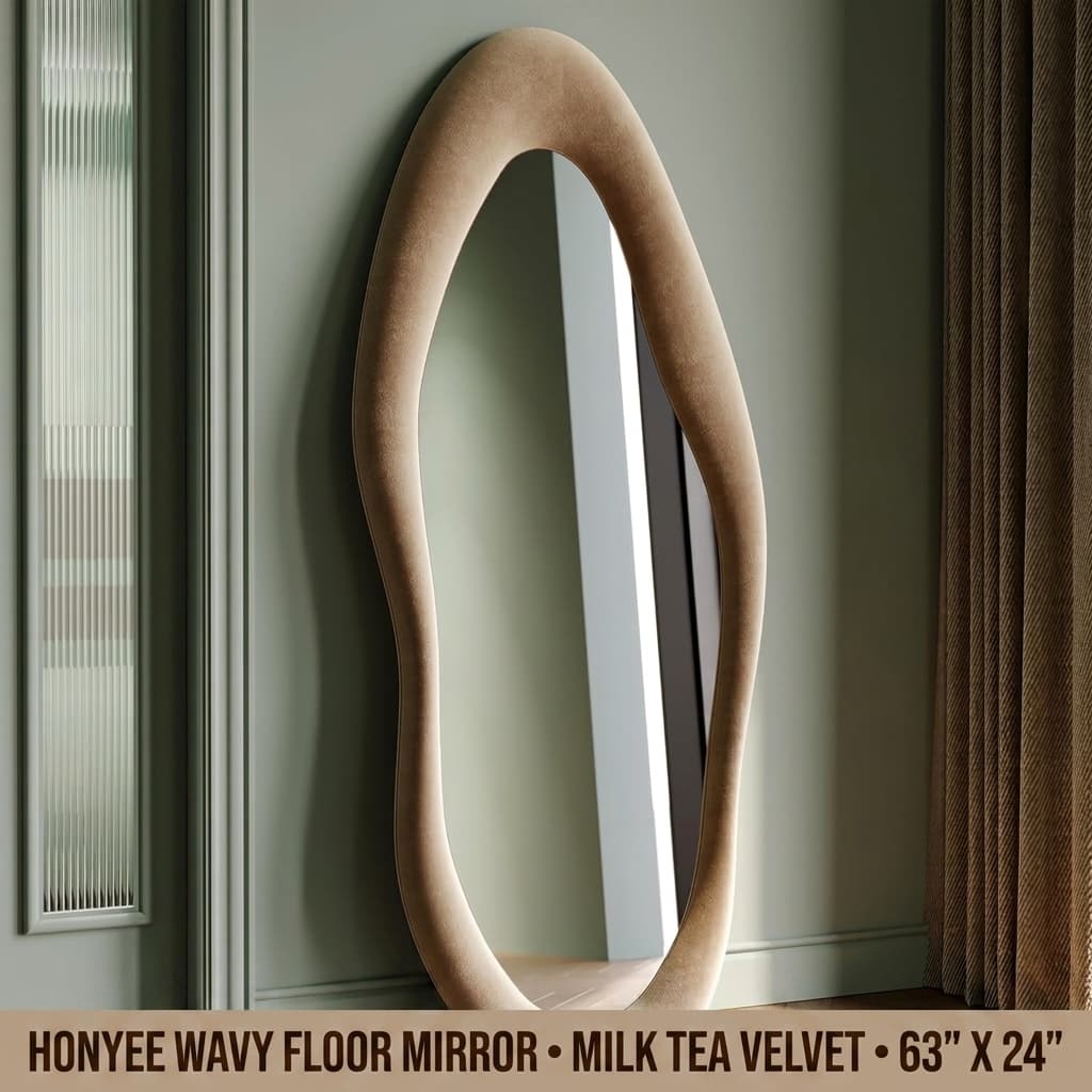 Honyee 63" x 24" Flannel-Wrapped Irregular Wavy Floor Mirror