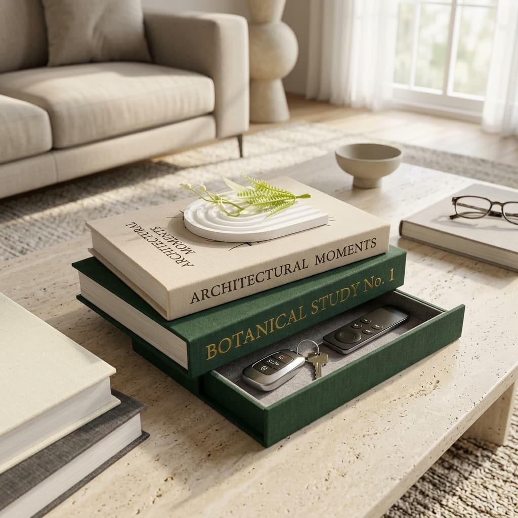 Loukaii 4-Piece Linen Decorative Faux Books with Hidden Storage