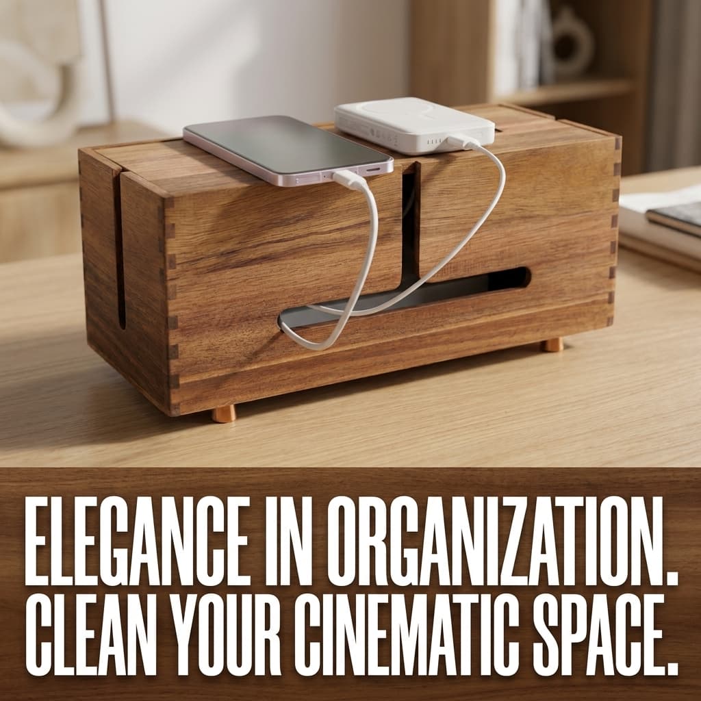 SARUFO Solid Acacia Wood Cable Management Box