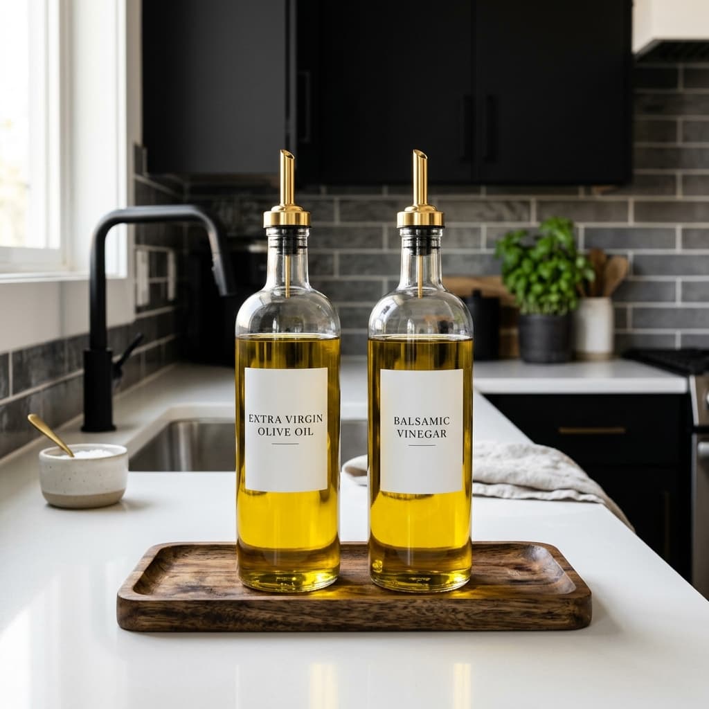 Molimoli Glass Olive Oil Dispenser Bottle Set with Weighted Gold Spout 350ml 2-Pack