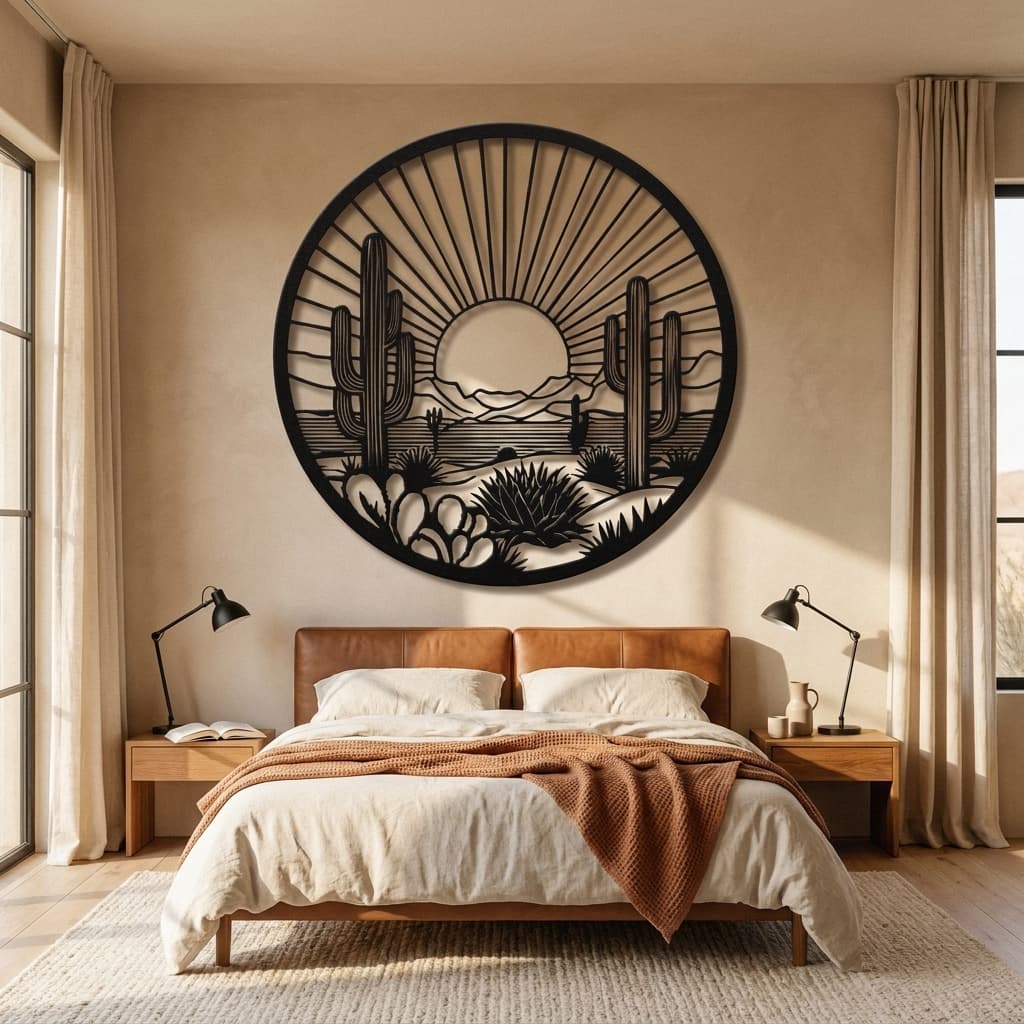 XXQ Round Desert Cactus Sunset Metal Wall Art 19x19